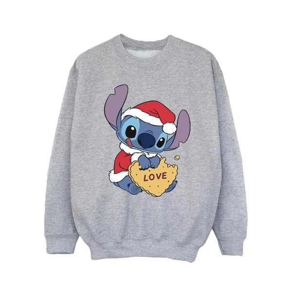 Disney Girls Lilo And Stitch Christmas Love Biscuit Sweatshirt - Sports Grey