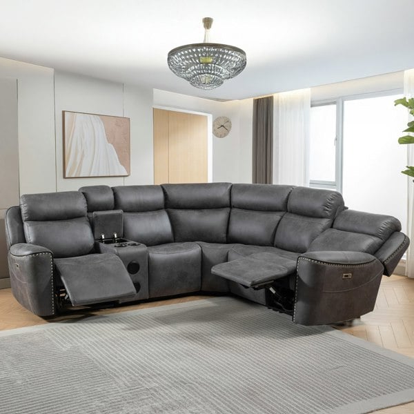Furnishings For Less Techtronic Leather Like Smart Electric Reclining Corner Sofa
