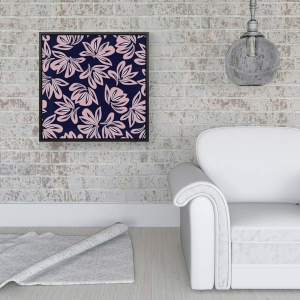 Warren Reed Pink Navy Floral Botanical Pattern Framed Canvas