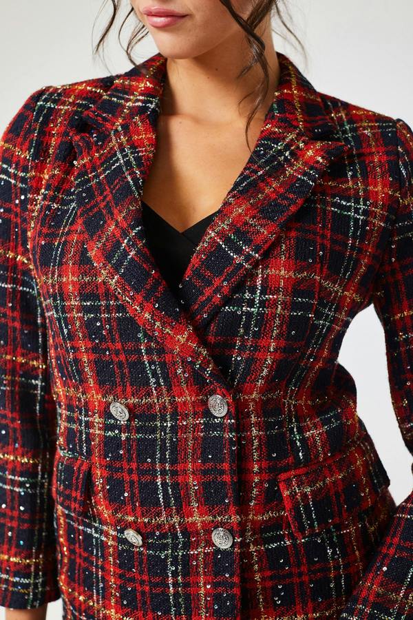LuvForever Red Check Tweed Short Pant Suit