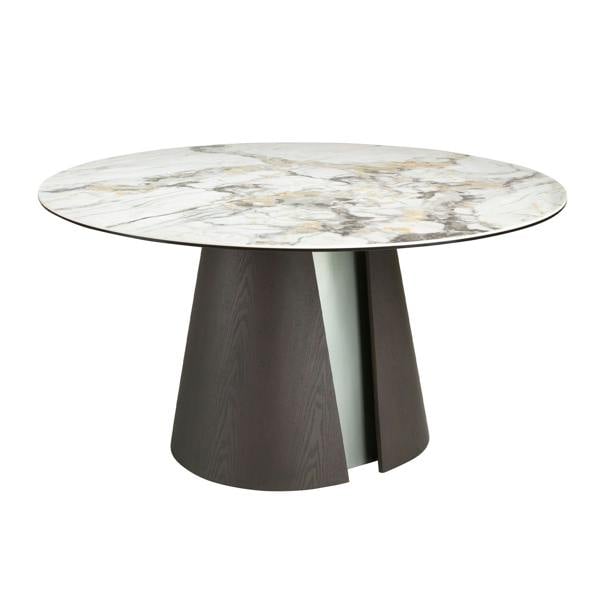 Angel Cerdá Round dining table in porcelain marble, dark ash oak and silver-coloured wood 1201