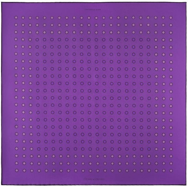 Luna polka dot silk pocket square in purple with purple and lilac dots by Otway & Orford