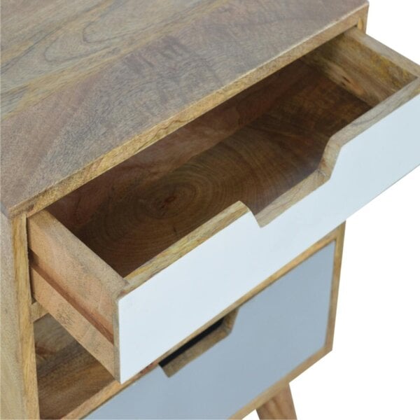 Artisan Furniture Solid Wood Grey and White Cut-out Bedside, 2 Drawers & 1 Shelf, Grey