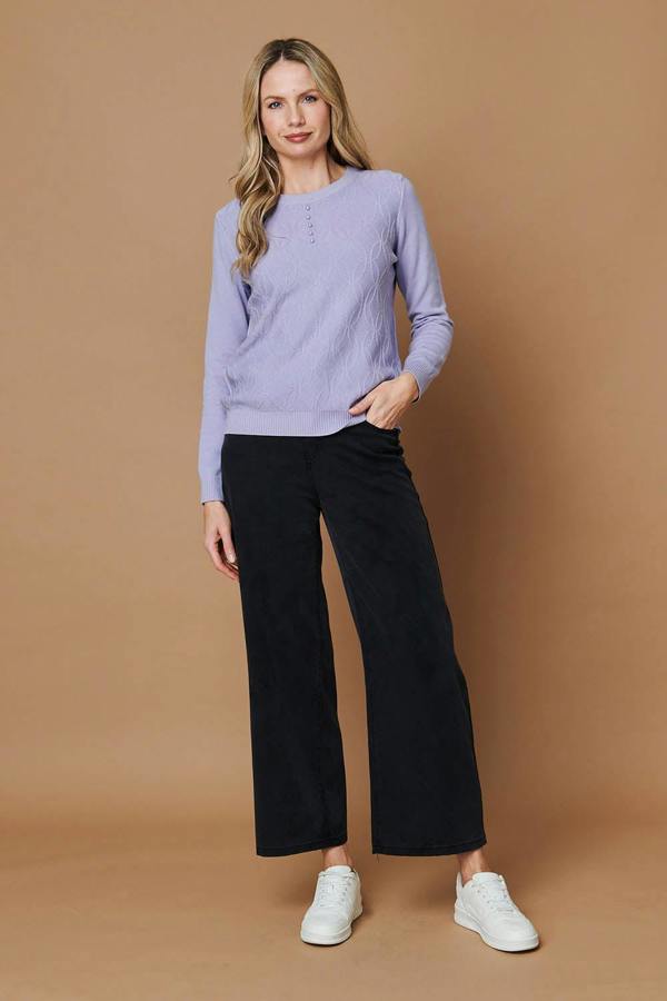 Purple | Pearl Detail Textured Long Sleeve Top