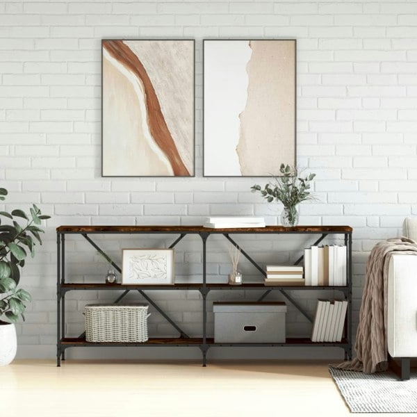 Berkfield Console Table Smoked Oak 160x30x75 cm Engineered Wood and Iron