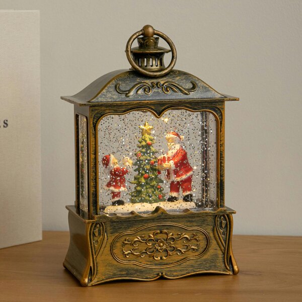 Samuel Alexander 22cm Dual Powered Gold Santa Christmas Water Spinner Lantern