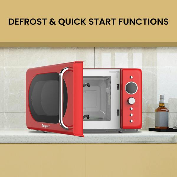 Total Chef Retro Microwave Oven 20L 700W Red Countertop Microwave with Timer, Defrost & 5 Power Levels