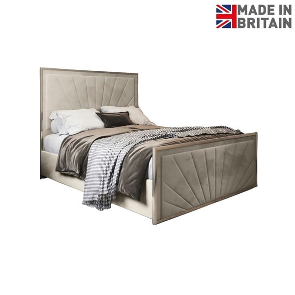 Casa Magna Roxy Upholstered Soft Velvet Metal Bed Frame - Cream