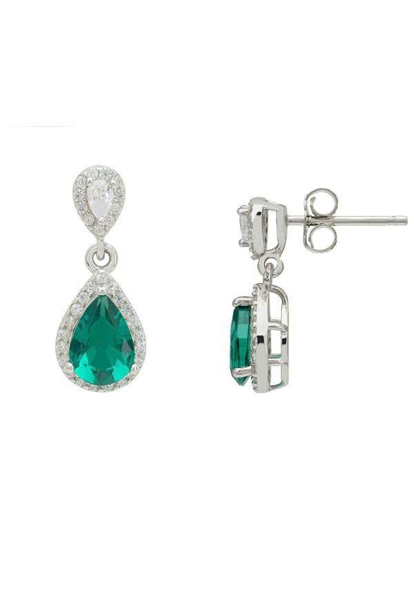 Latelita Phillippa Drop Earrings Emerald Silver