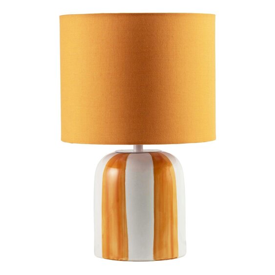 Happy Homewares Hand Brushed Orange Striped Ceramic Table Lamp with Drum Fabric Shade