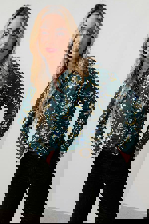 Lily & Me Sage Floral Print Frill Blouse Green