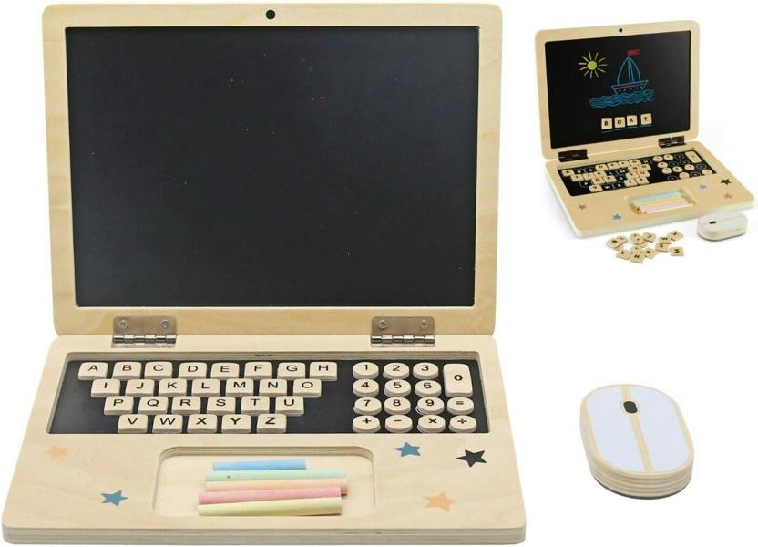 HYGRAD BUILT TO SURVIVE Kids Wooden LapTop And Chalkboard Magnetic Pretend Play Set Early Development Kids Laptop Computer Play Set