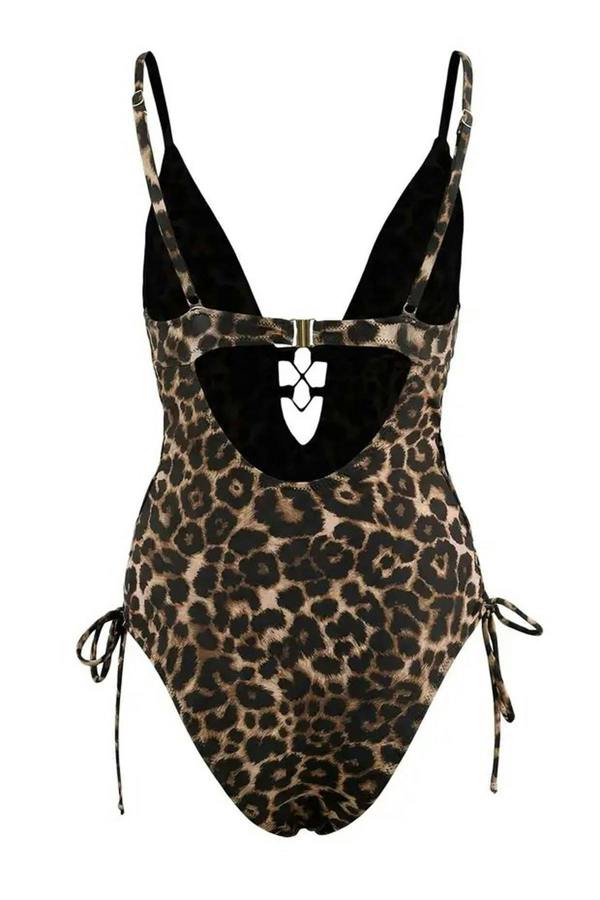 WOVCOR Deep V-Neck Padded Regular Swimsuit with Accessory and Tie Detail