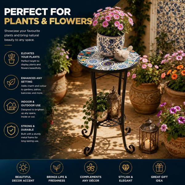 35cm Lisbon Mosaic Plant Stand/Side Table image 7