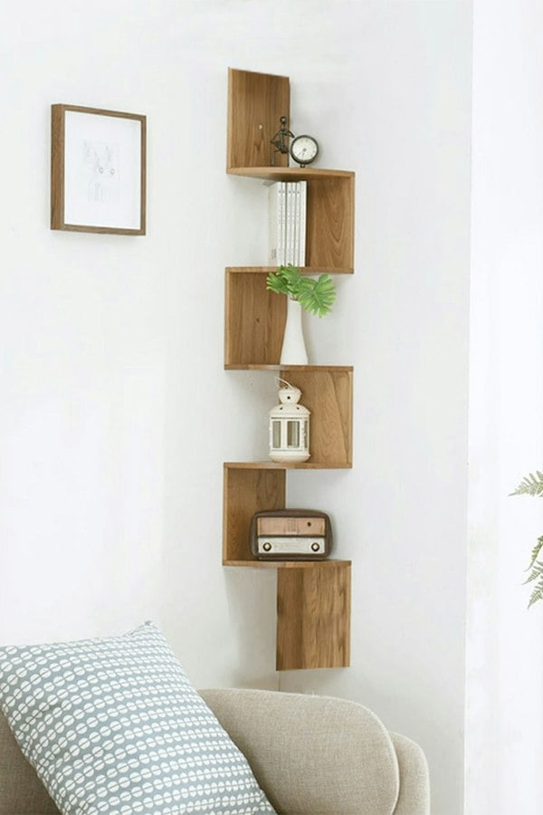 Living and Home 5 Tier Zigzag Corner Bookcase Floating Wall Shelf