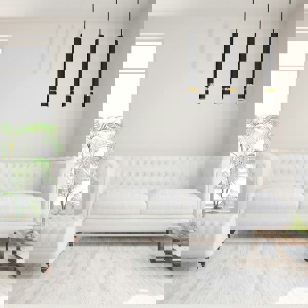 Milagro Joker Contemporary Pendant Lamp 3XGU10 Hand Made Cylindrical Style Light Finished in Matt Black With Striking Gold Detail