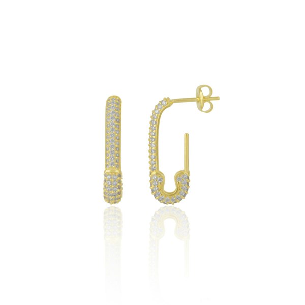 Spero London Pave Safety Pin Earrings Sterling Silver