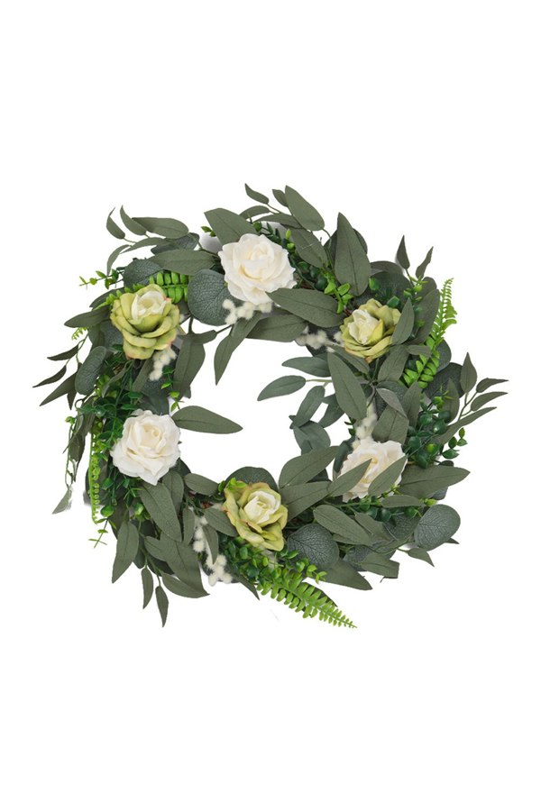 Living and Home D45cm Farmhouse Door Artificial Rose Flower Wreath Welcome Sign