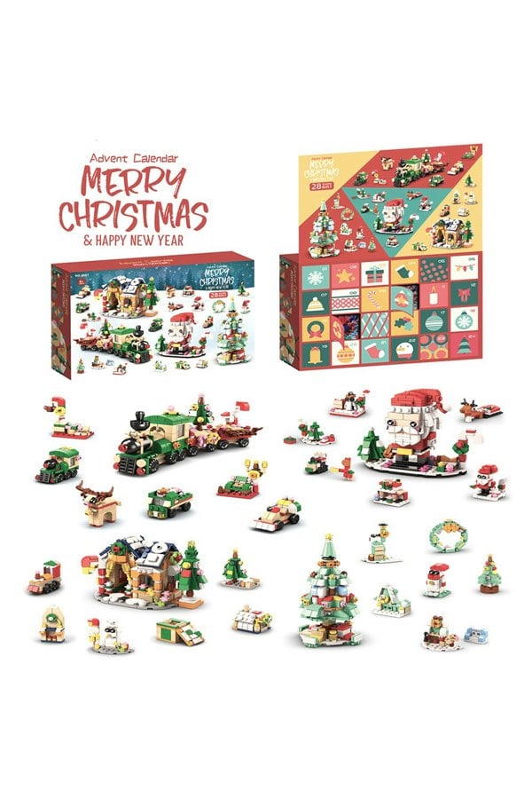 Living and Home 24 Pack Christmas Advent Calendar Building Set Christmas Santa Claus Train Bricks Toys, Gifts for Kids
