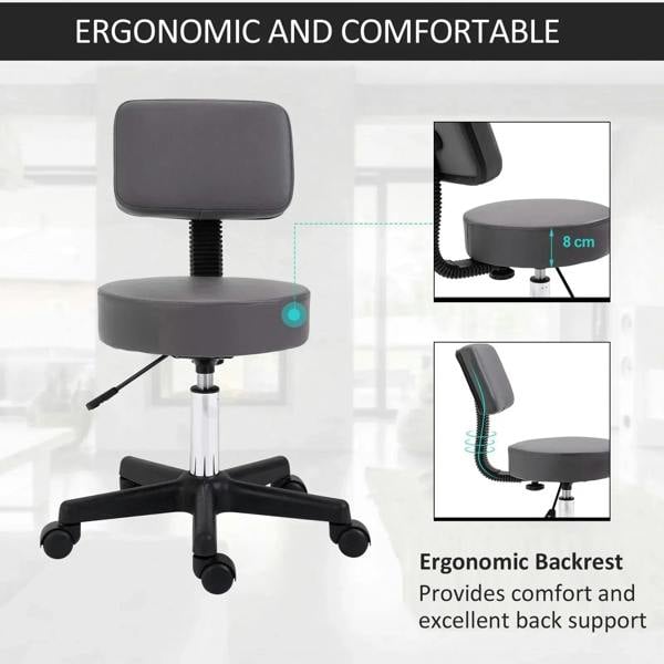 Grey padded backrest salon chair on swivel base with adjustable height post