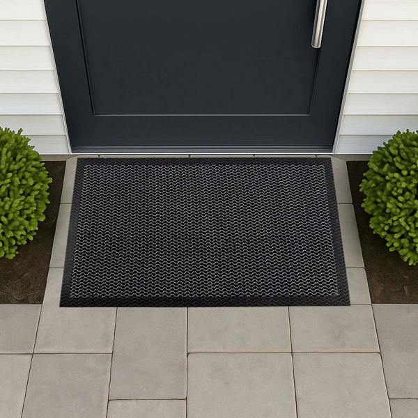 Ultralux Mesh Dirt Trapper Door Mat – Non-Slip Vinyl Indoor/Outdoor Scraper Entrance Mat – Metallic Black & White – Multiple Sizes UMMGR