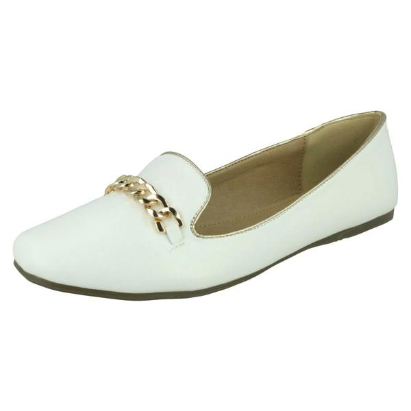 Spot On Ladies Spot On Chain Trim Flat Ballerina Shoes F80015