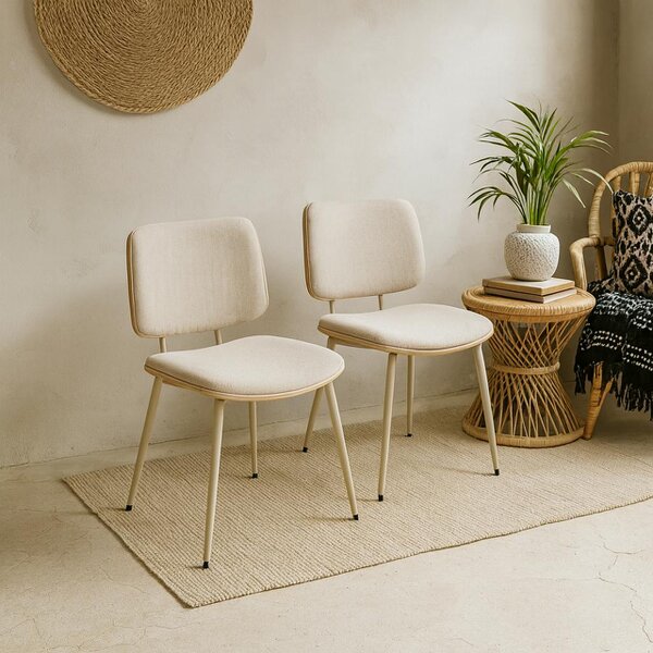 Wyld Haus Set of 2 Nairobi Dining Chair Beige Chenille and Oak Veneer