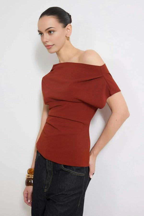 WOVCOR Draped One Shoulder Blouse