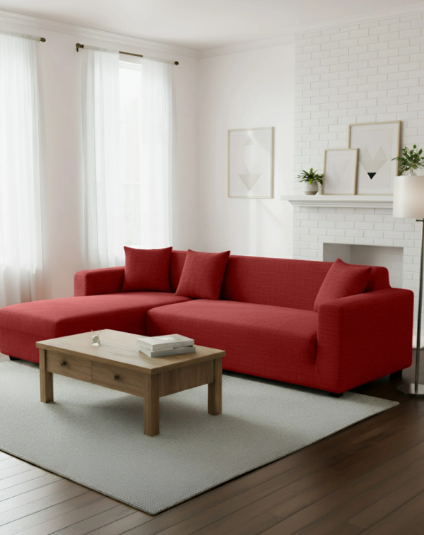 Anyseat 4 Seater Sofa Cover Plain Wine Red Style and Protection For Living Room Sofa Chair Elastic Stretchable Slipcover