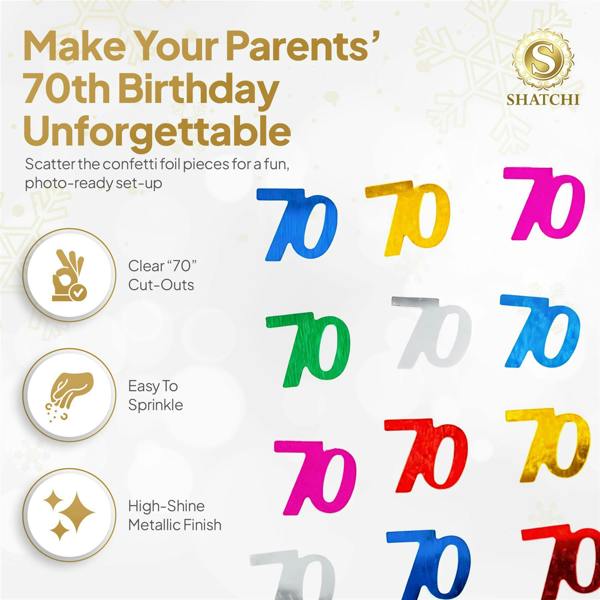 70th Birthday Multicolour Foil Confetti Pack for Party Tables, 1, 2 or 4 Pack Options image 5
