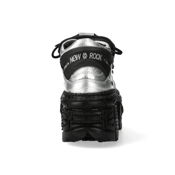 New Rock M-106WALL-C16 Metallic Silver Black Leather Gothic Ankle Boots