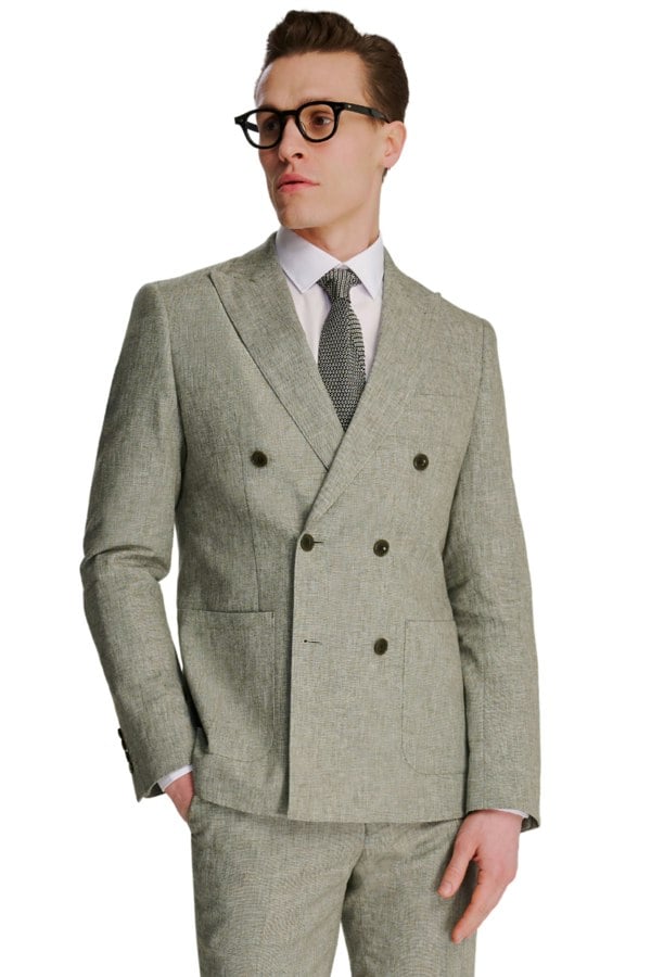 Harry Brown London Giacomo Cotton Linen Double Breasted Suit Jacket in Green