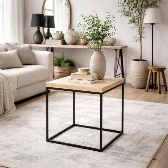 Wyld Haus Hazelmere Travertine Coffee Table Black Metal Legs