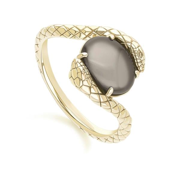 Gemondo ECFEW™ Oval black moonstone by pass snake set cabochon ring in gold vermeil sterling silver