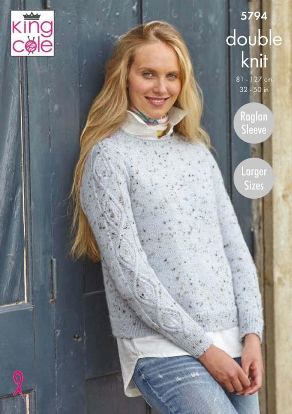 King Cole Homespun DK Knitting Pattern 5794, Sweaters for Women, 32 - 50 Inches