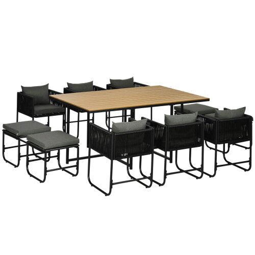 Wyld Haus Latata Black Rattan String 10 Seater Cube Garden Dining Set With Stools And Rectangular Table