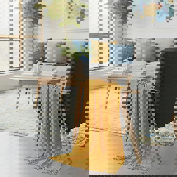 Anyhouz Anycozy Yellow Throw Blanket Knit Plaid Sofa Cover with Tassels 130x230cm