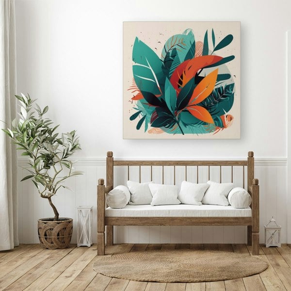 Warren Reed Green Orange Tropical Leaves Canvas