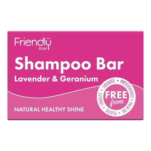 Friendly soap lavender and geranium shampoo bar pack front