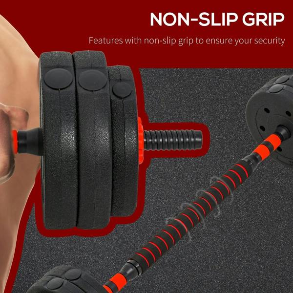 Adjustable weight bars with black textured grips and red-striped sleeves for secure handling