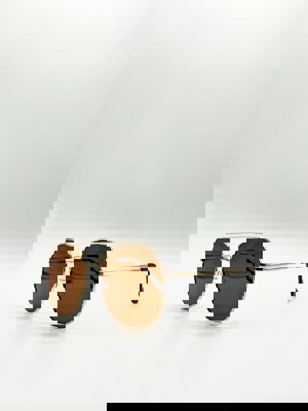 SVNX Oversized rounded aviator style sunglasses with brown lenses