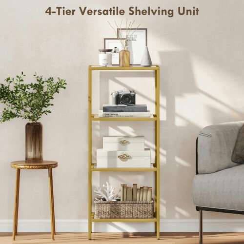 Wyld Haus Nopatti Metal And Glass Gold Tone 4 Tier Vertical Display Shelving Unit
