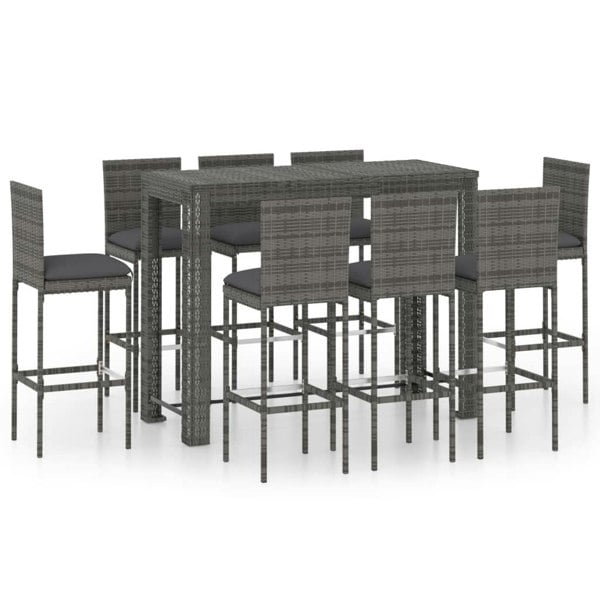 Berkfield 9 Piece Garden Bar Set with Cushions Poly Rattan Grey