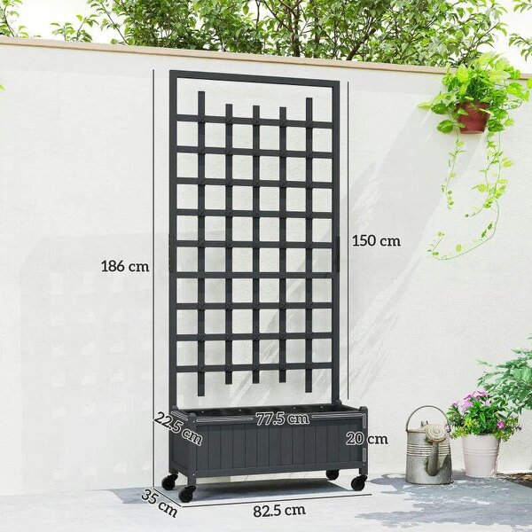 Wooden Trellis Planter, Raised Garden Bed with Wheels, to Climb and Grow Vegetables, Herbs and Flowers, Grey