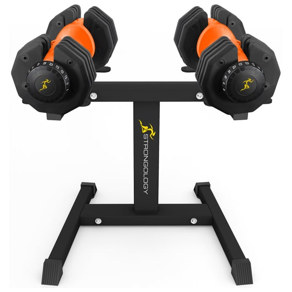 Strongology Urban25 Orange Adjustable Dumbbell Pair with Free Durable Steel Adjustable Urban25 Dumbbell Floor Stand