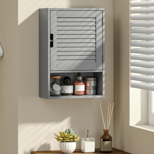 HOMCOM Bathroom Cabinet, Wall Mounted Cabinet with Adjustable Shelves - Grey