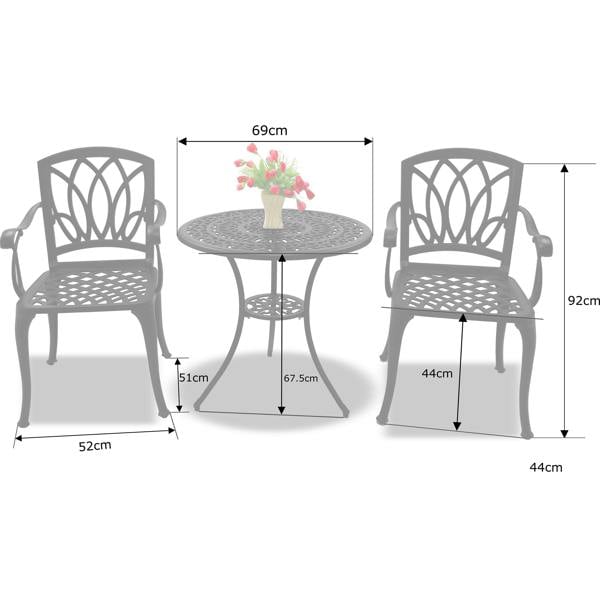 Homeology POSITANO Luxurious Garden and Patio Table and 4 Large Chairs with Armrests Cast Aluminium Bistro Set - Black