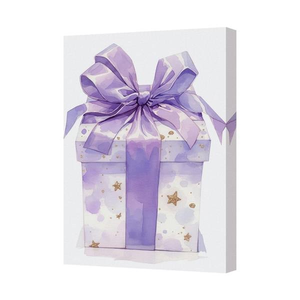 Benjamin Tate Design Lavender Gift Box Canvas Wall Art Print With Purple Ribbon