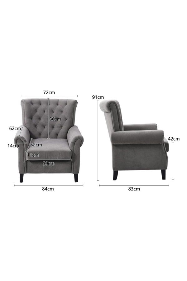 Living and Home Grey Tufted Upholstered Wingback Armchair