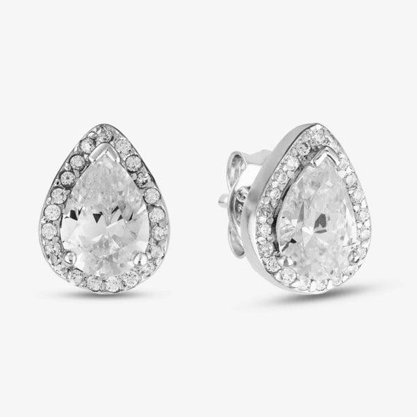 Starbright Silver Pear-Cut Cubic Zirconia Halo Stud Earrings THB-01E (3A)